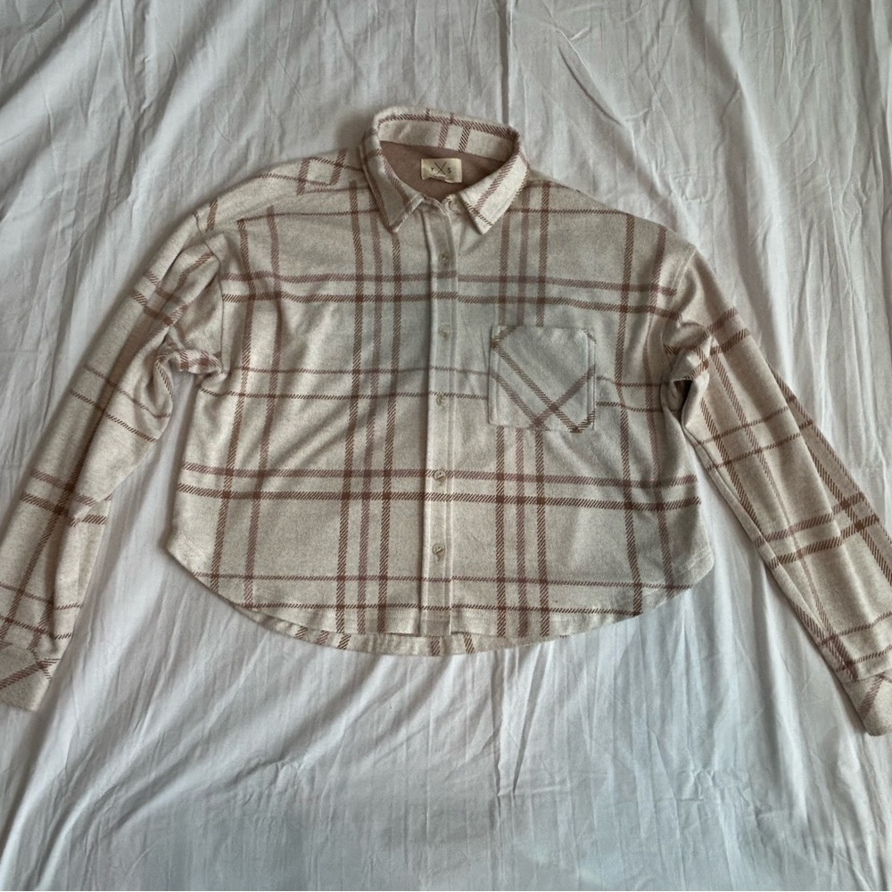 Thread & Supply Beige and White Plaid Shirt